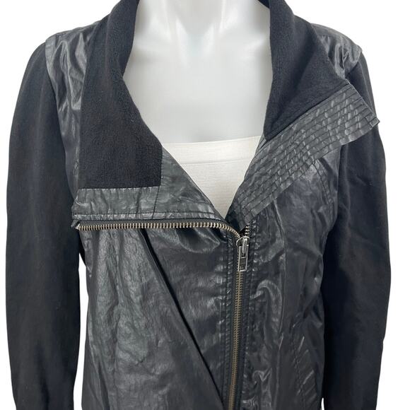 Helmut Lang Black Faux Leather Long Sleeve Collar Zip Motorcycle Coat Jacket M - Picture 3 of 5